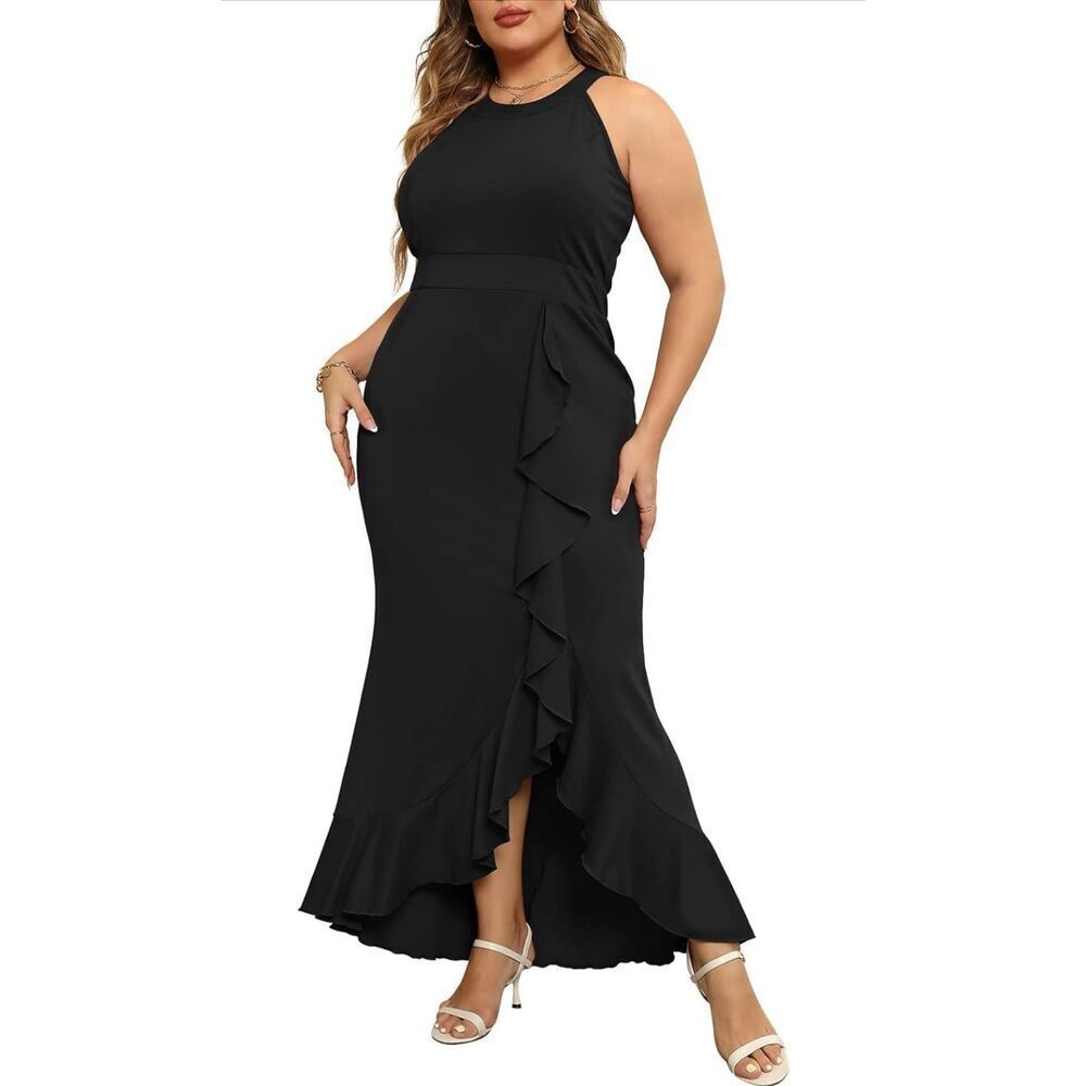 NEW Black Halter Formal Mermaid Maxi Dress 18
